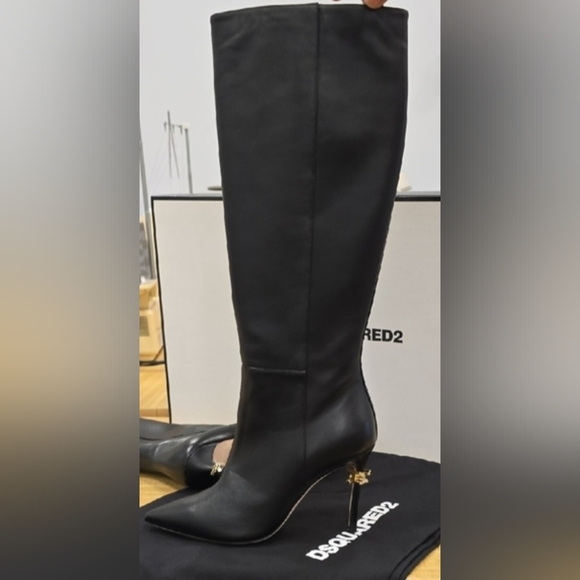 Dsquared2 Black Over the Knee Women's Leather Boots - Picture 12 of 12